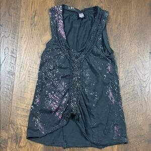 Free People Paint Splatter Braided Gray Sleeveless Top